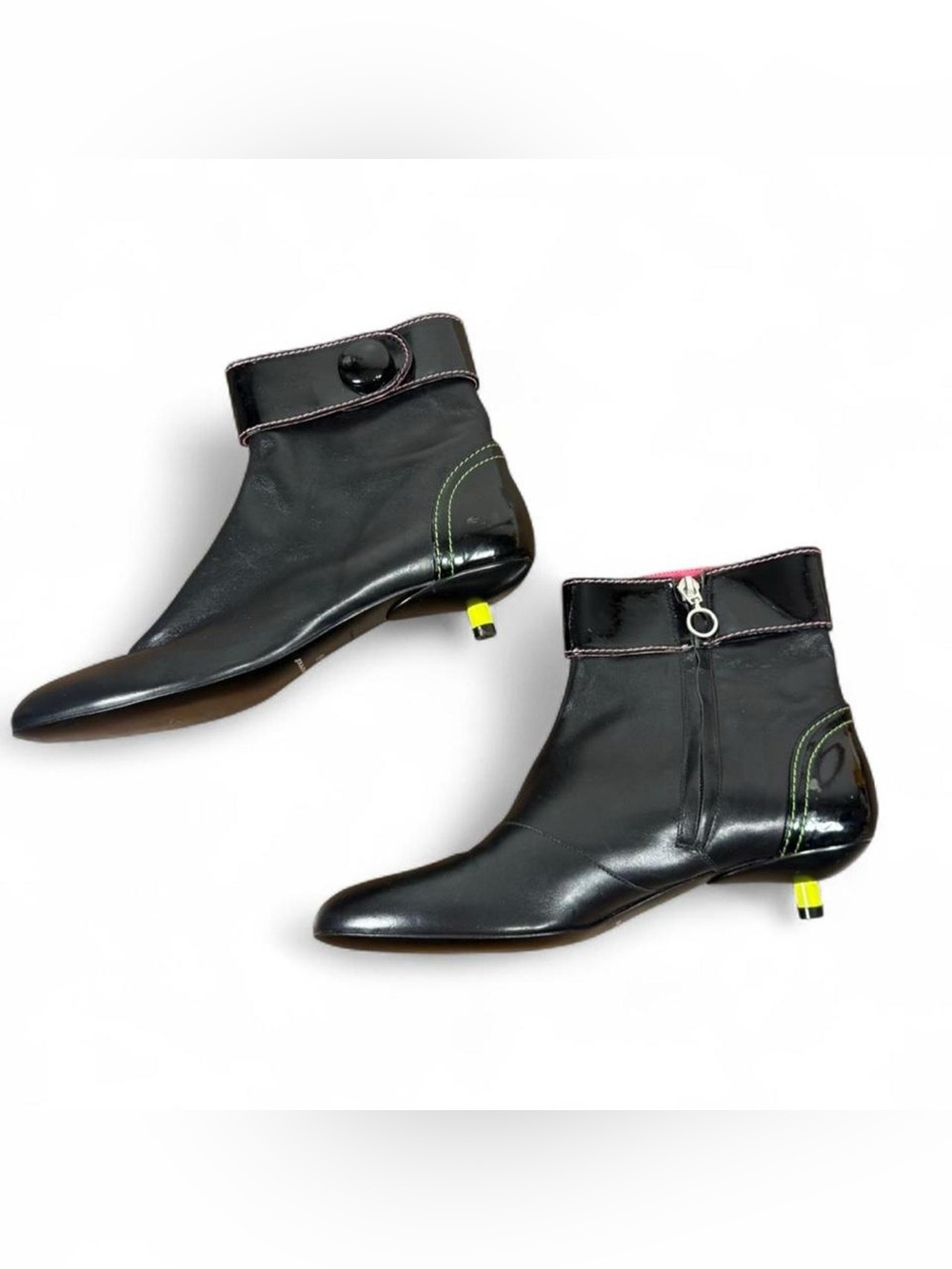 Fornarina Black Leather Kitten Heel Ankle Boots EU 40 Y2K Euro Fashion